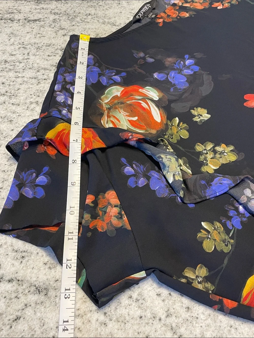 Express Oversized Ruffle Floral Short Sleeve Blouse Shirt Extra Small